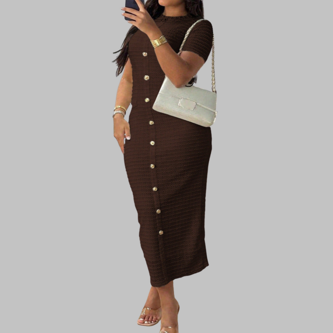 REGAN™ - Elegant Round Neck Fake Button Dress
