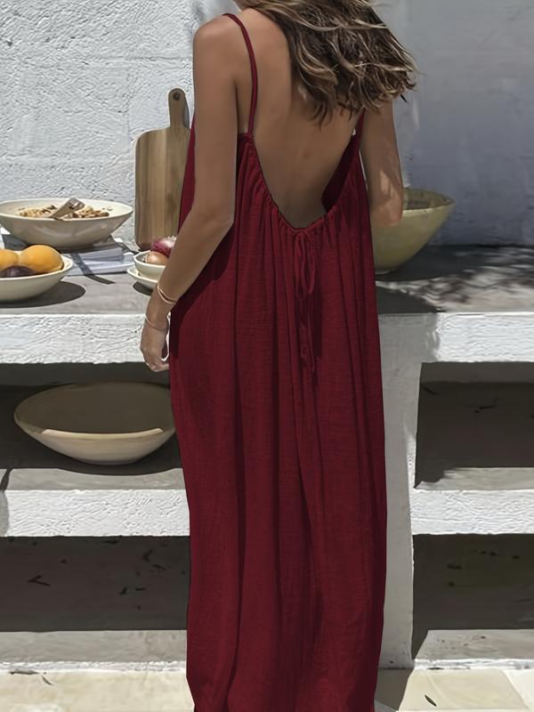 NORALYN™ - Simple Solid Backless Cami Dress for Beach