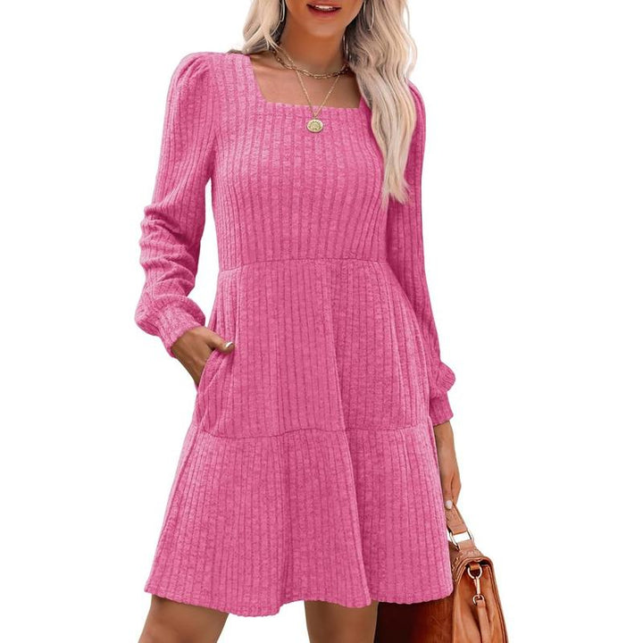 ELIZA™ - Cozy Square Neck Long Sleeve Babydoll Sweater Dress
