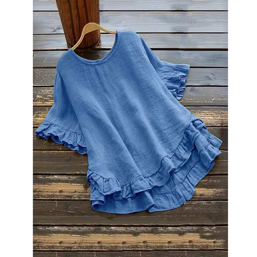 EVITA™ - Simple Plus Size Ruffle Hem Summer Blouse