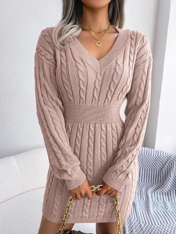 HOLLY™ - Cozy Long Sleeve V-Neck Cable Knit Sweater Dress