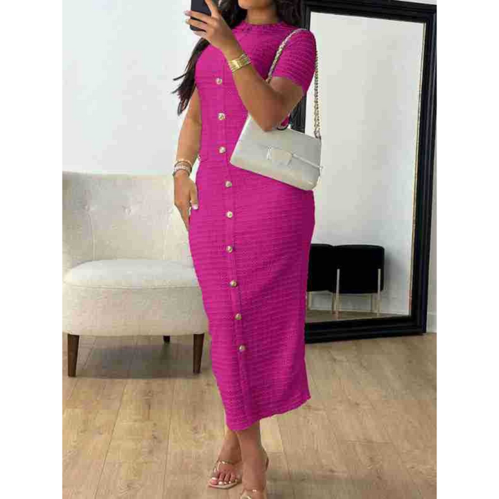 ALINA™ - Elegant Crew Neck Formal Midi Dress