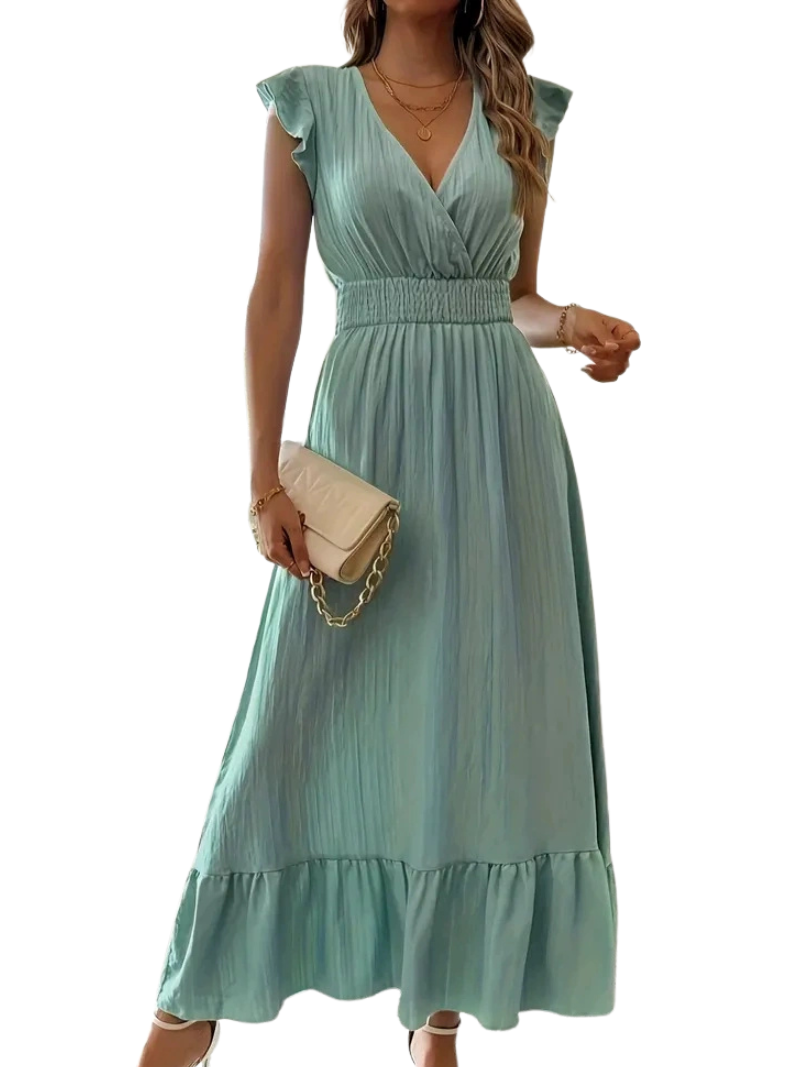 ARIELLE™ – Shirred V-Neck Casual Long Dress