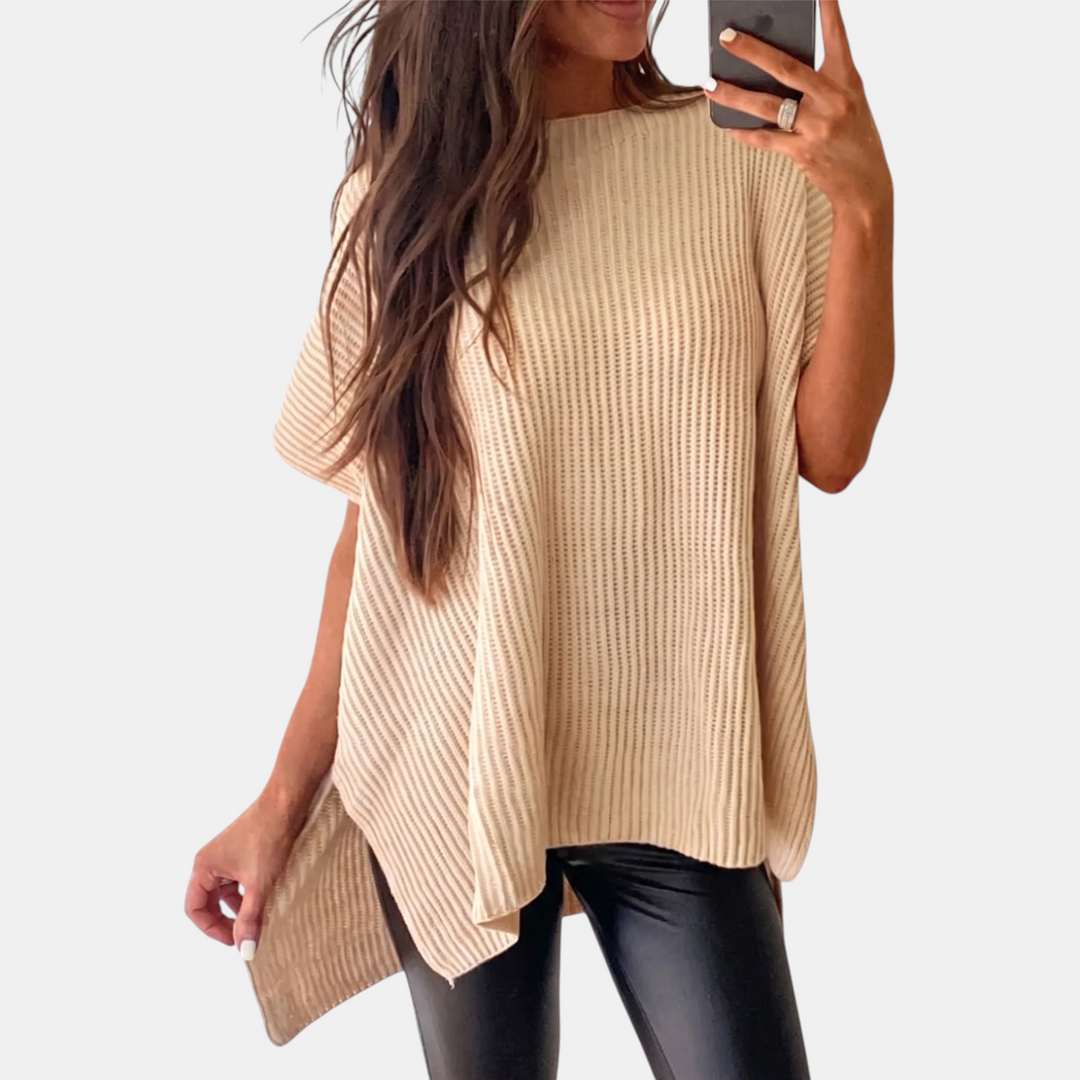 Women's Oversized Drop Shoulder Puff Sleeve Knit Pullover Sweater