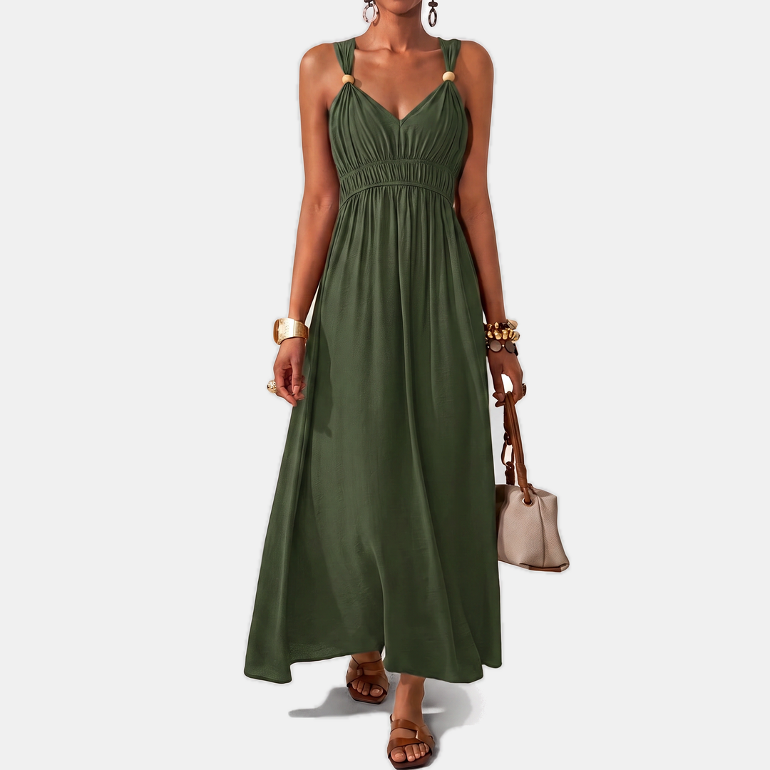 Women's Sleeveless Deep V Neck Flowy A Line Dress