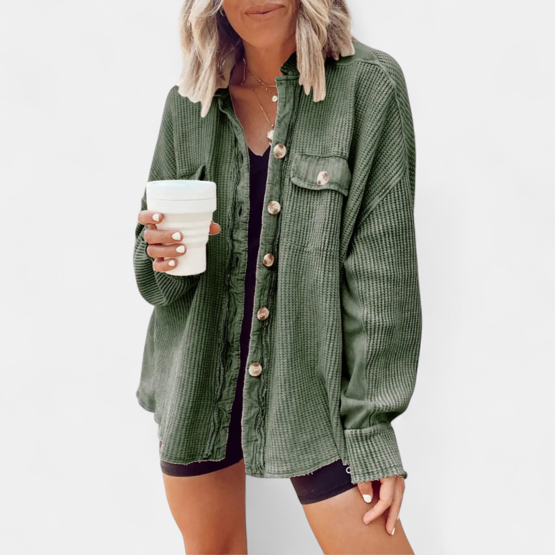 BIRDIE™ – Relaxed Batwing Waffle Knit Shacket