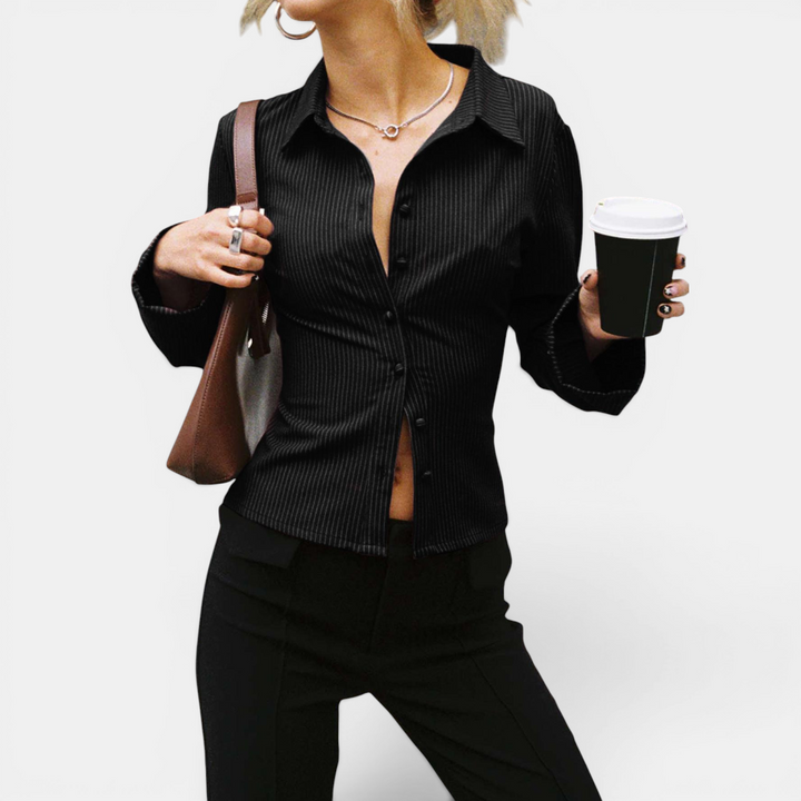 HARRIGAN™ – Classic Striped Button-Front Blouse