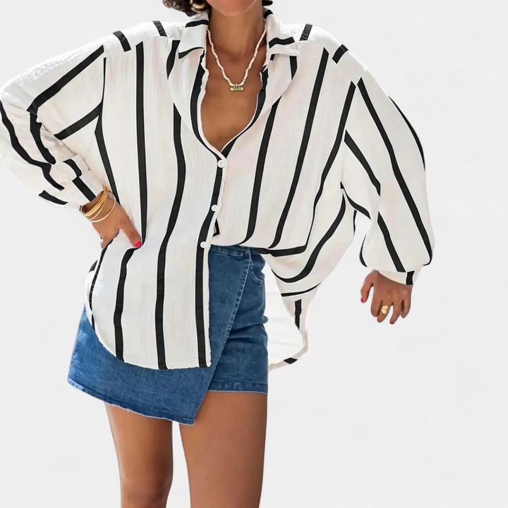 BRÍGH™ – Vintage Striped Button-Up Blouse