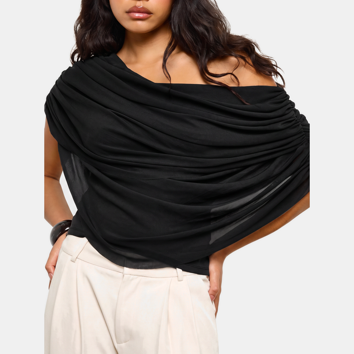 Women's Cape Style Draped Off Shoulder Cropped Blouse