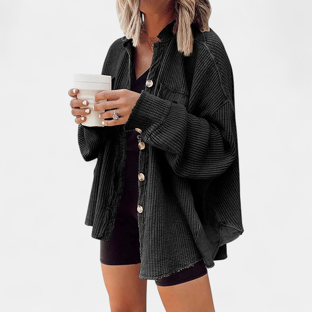 BIRDIE™ – Relaxed Batwing Waffle Knit Shacket
