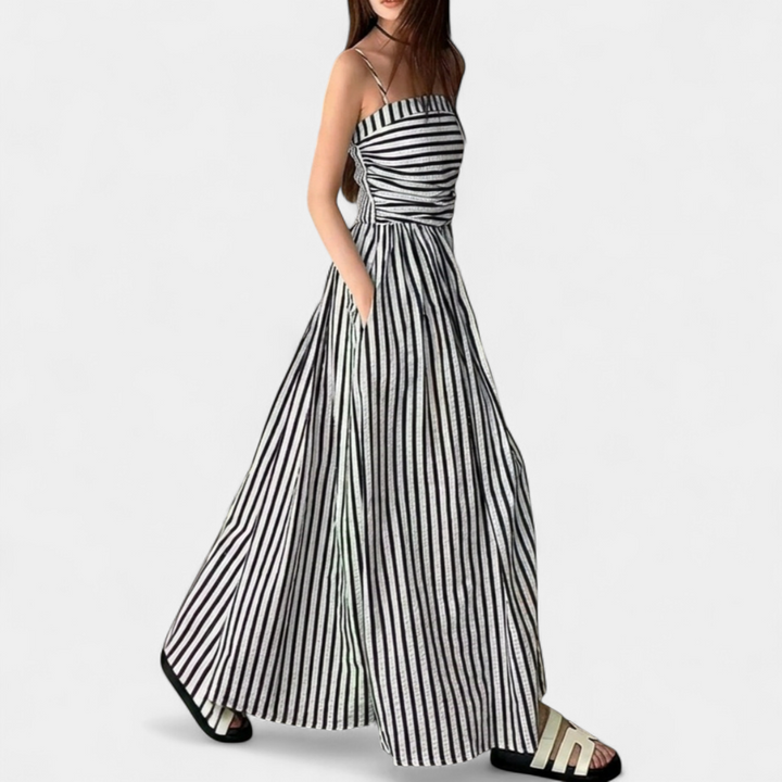 SOLÈNE™ – Striped Spaghetti Strap Maxi Dress
