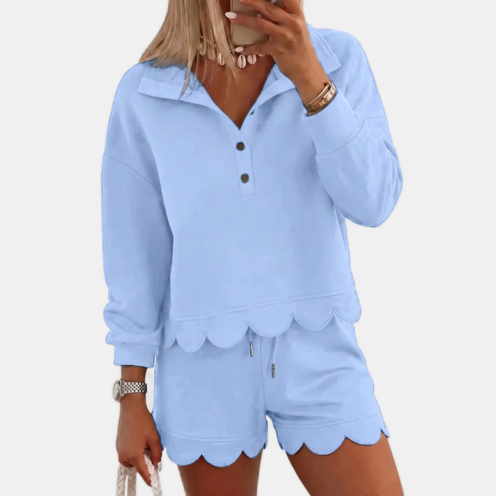 Women's Half Button Stand Collar Embroidered Two Piece Sweatsuit