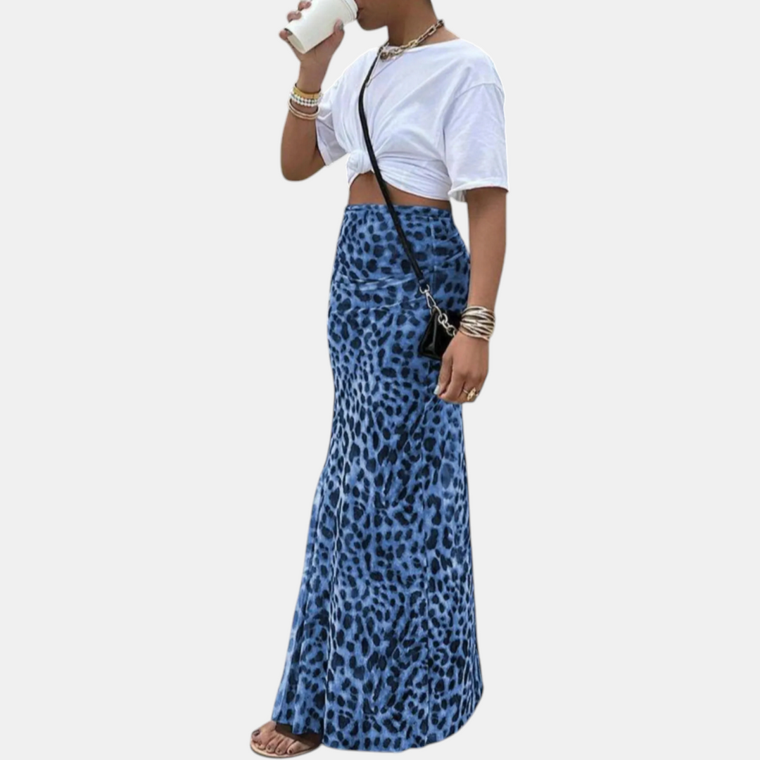Women's High Waist Mesh Overlay Slim Fit Maxi Skirt with Split