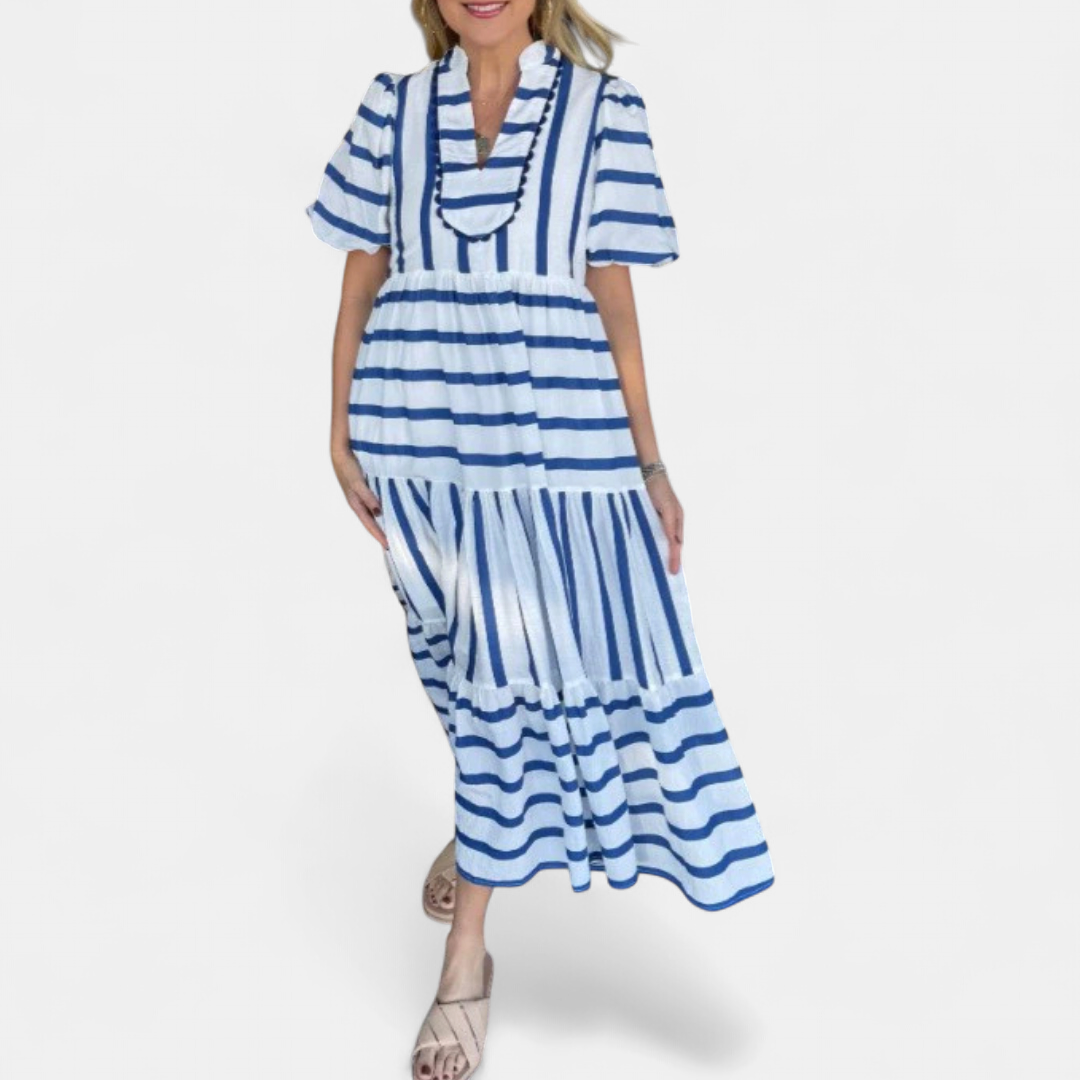 CAILINN™ – Striped Lantern Sleeve Tiered Dress