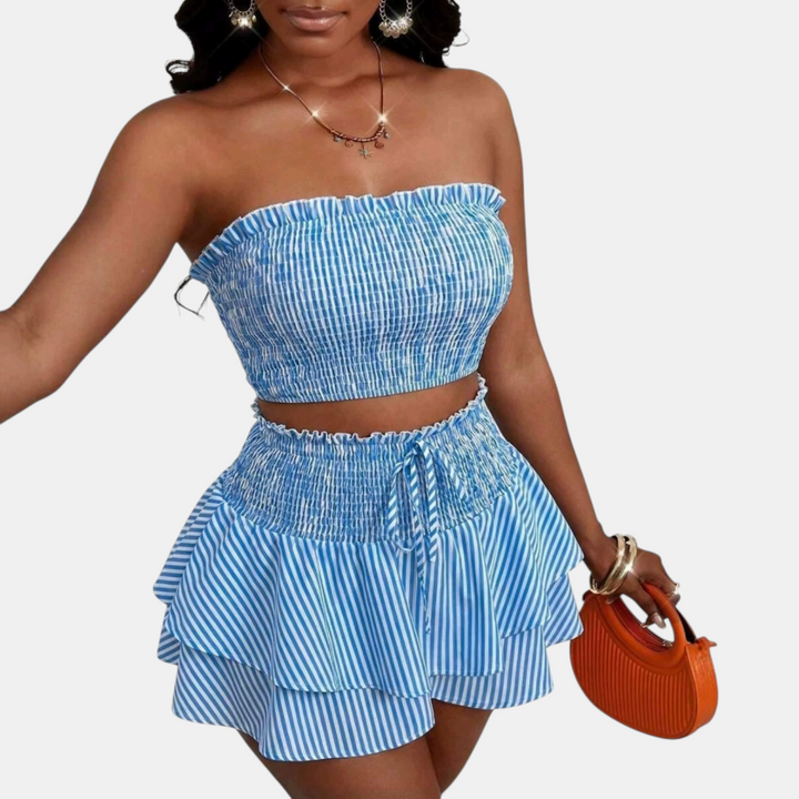 Women's Butterfly Tie Halter Neck Tank Top and Mini Skirt Set