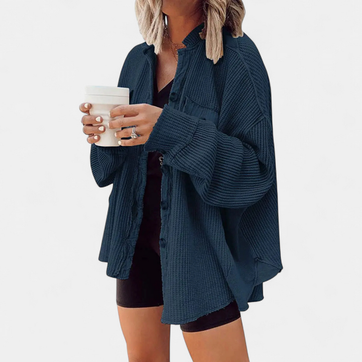 BIRDIE™ – Relaxed Batwing Waffle Knit Shacket