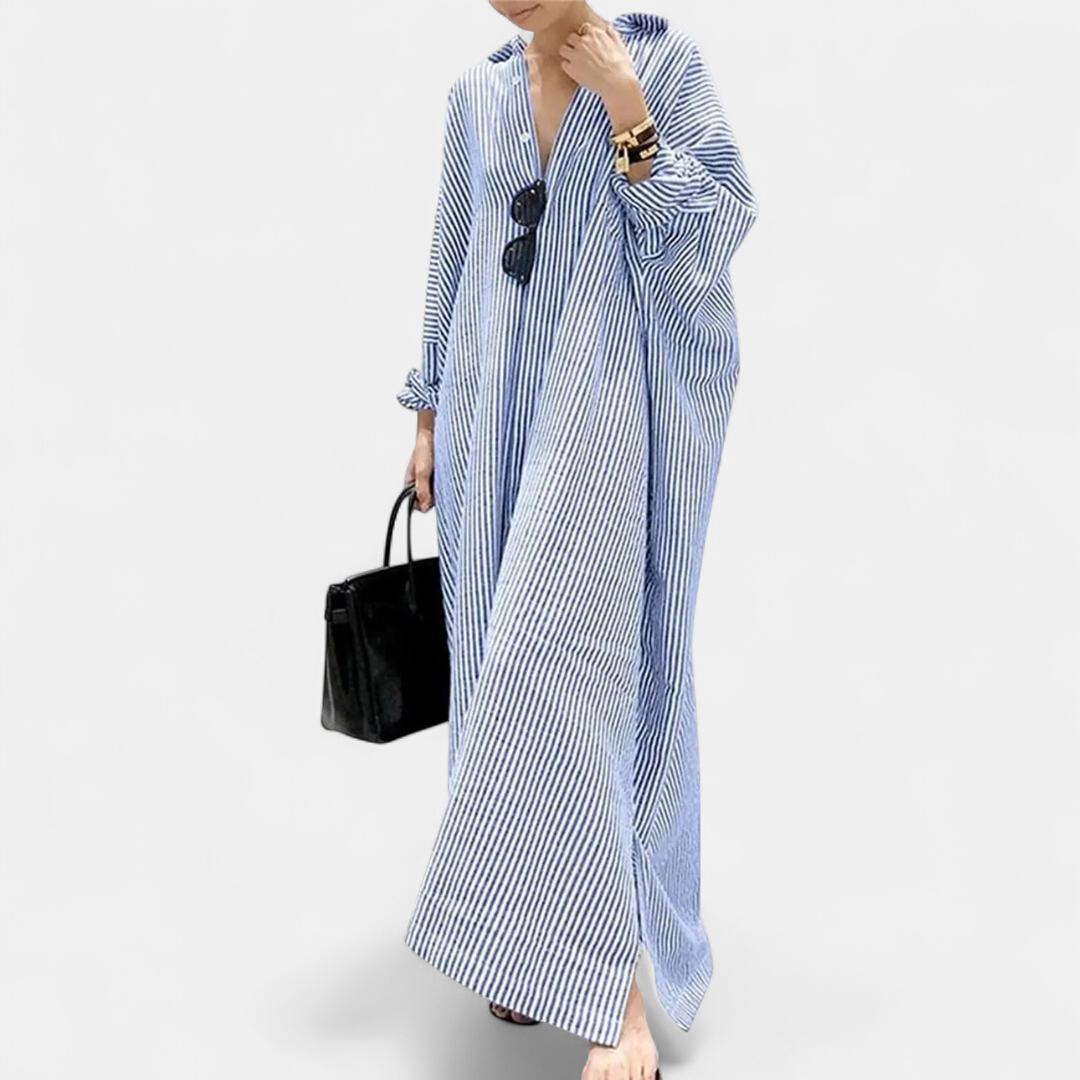 NELDA™ – Relaxed Striped Shirt Maxi Dress
