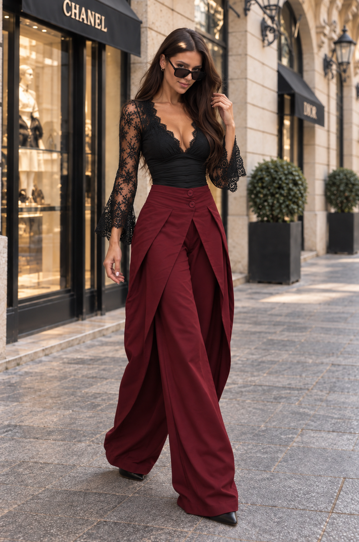 Gilda - Lace Bodysuit with Wide-Leg Pant Set