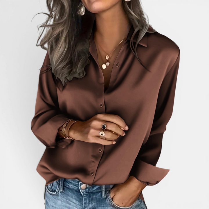 CRESSIDA™ – Relaxed Satin Finish Long Sleeve Blouse