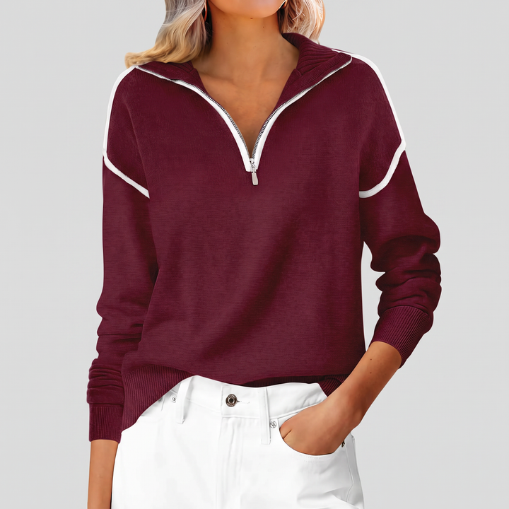 Women's Color Block Half Zip Knit Pullover Sweater