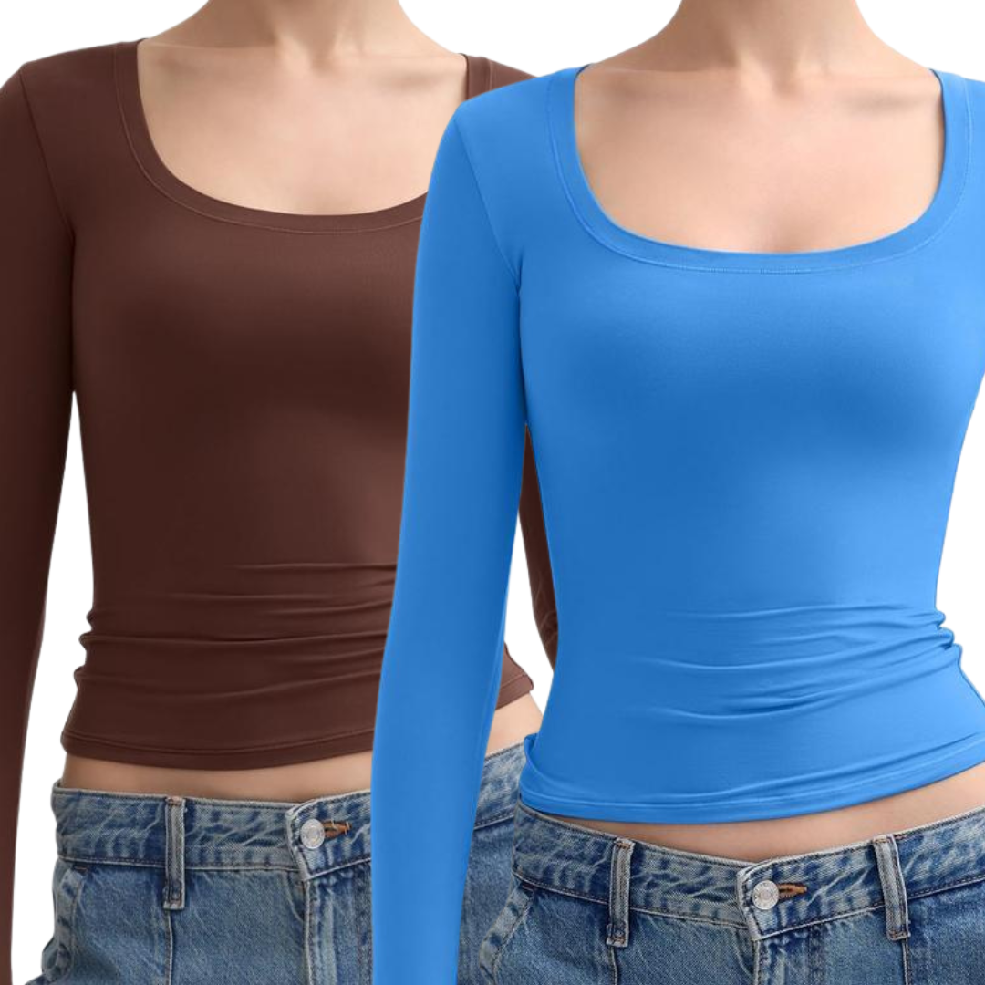 NINA™ - Scoop Neck Long Sleeve Double Layer Minimalist Top