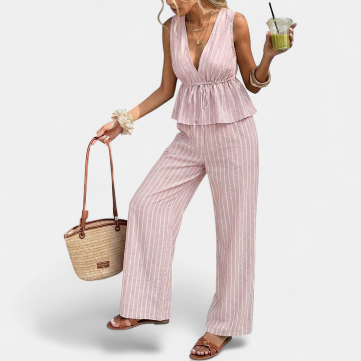 DELFINE™ – Striped Tie-Waist Wide Leg Set