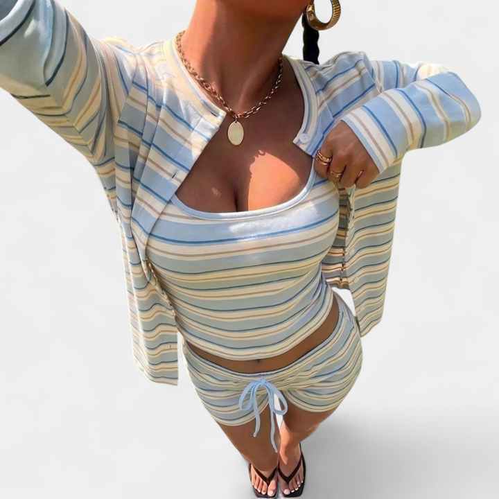 KESTREL™ – Striped Knit Tank Jacket Shorts Set