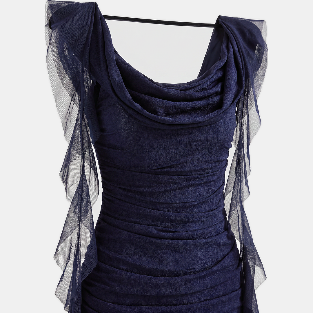 Women's Ruffle Hem Open Back Sleeveless Ruched Maxi Dress