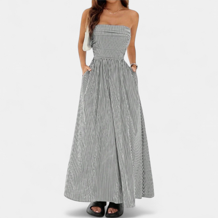 NEVADA™ – Striped Strapless Pocket Maxi Dress