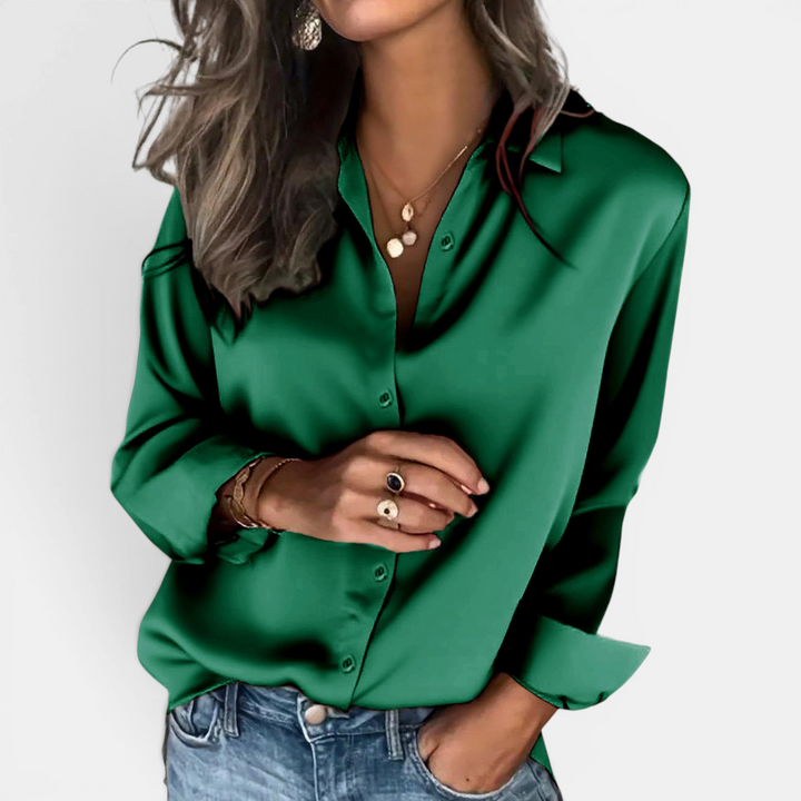 CRESSIDA™ – Relaxed Satin Finish Long Sleeve Blouse