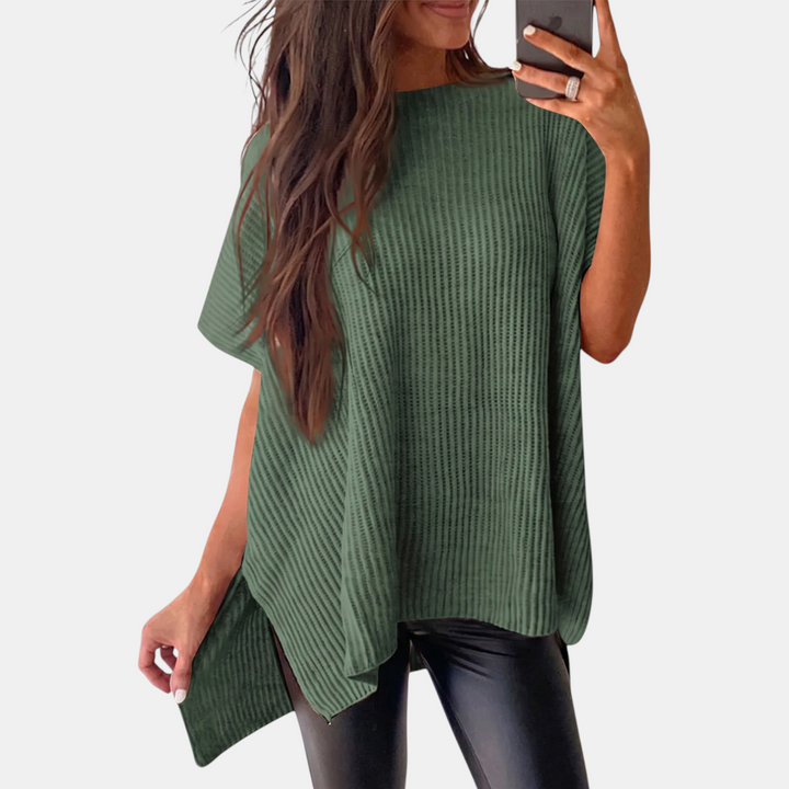 Women's Oversized Drop Shoulder Puff Sleeve Knit Pullover Sweater