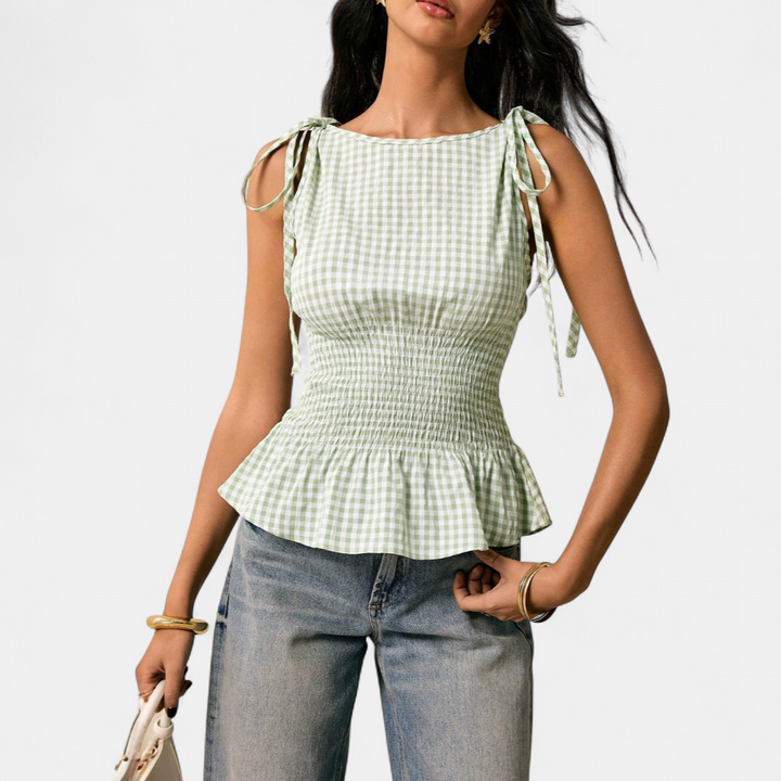 FLORETTE™ – Vintage Plaid Ruffle Hem Tank Top
