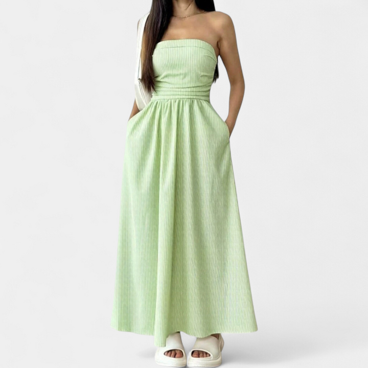 NEVADA™ – Striped Strapless Pocket Maxi Dress