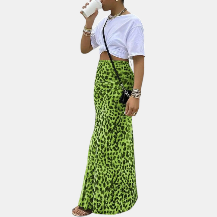 Women's High Waist Mesh Overlay Slim Fit Maxi Skirt with Split