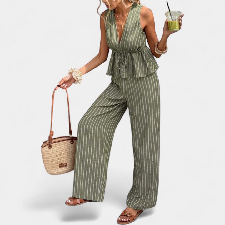 DELFINE™ – Striped Tie-Waist Wide Leg Set