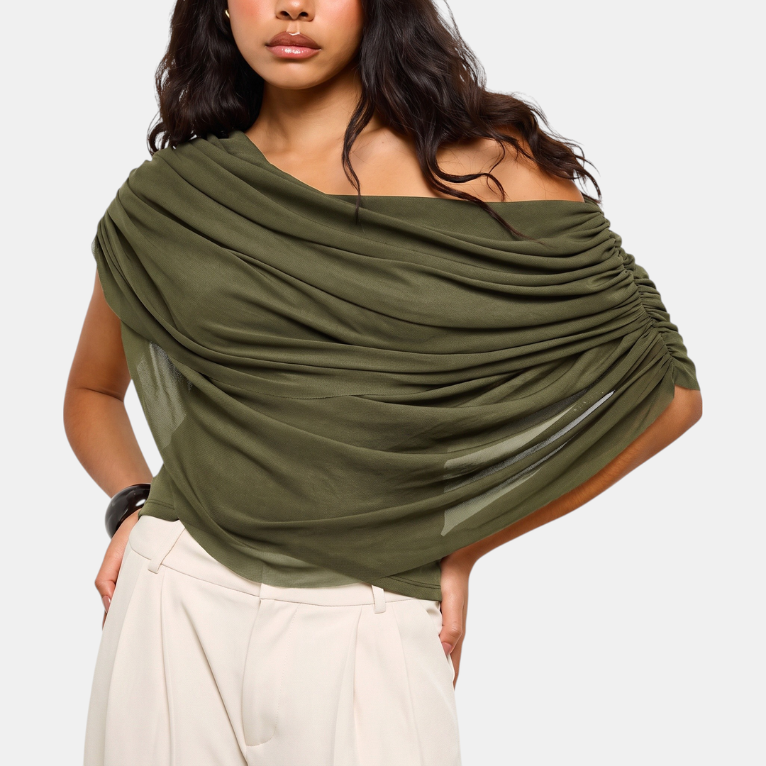 Women's Cape Style Draped Off Shoulder Cropped Blouse