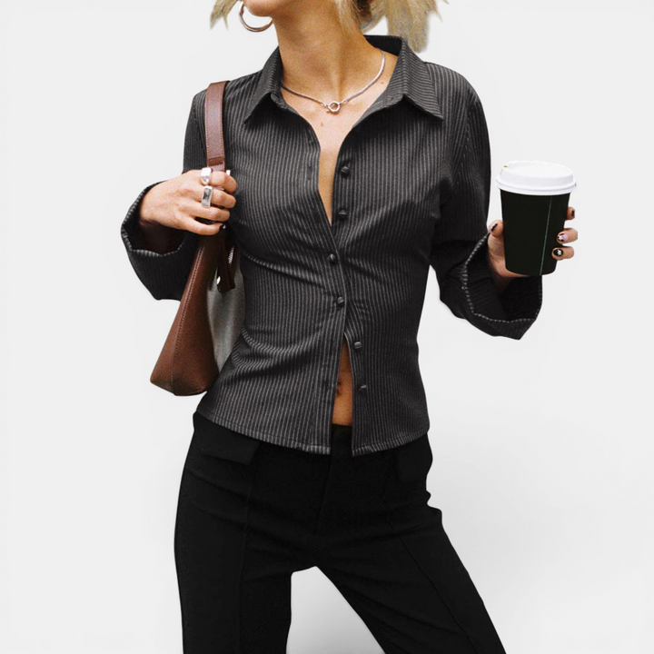 HARRIGAN™ – Classic Striped Button-Front Blouse