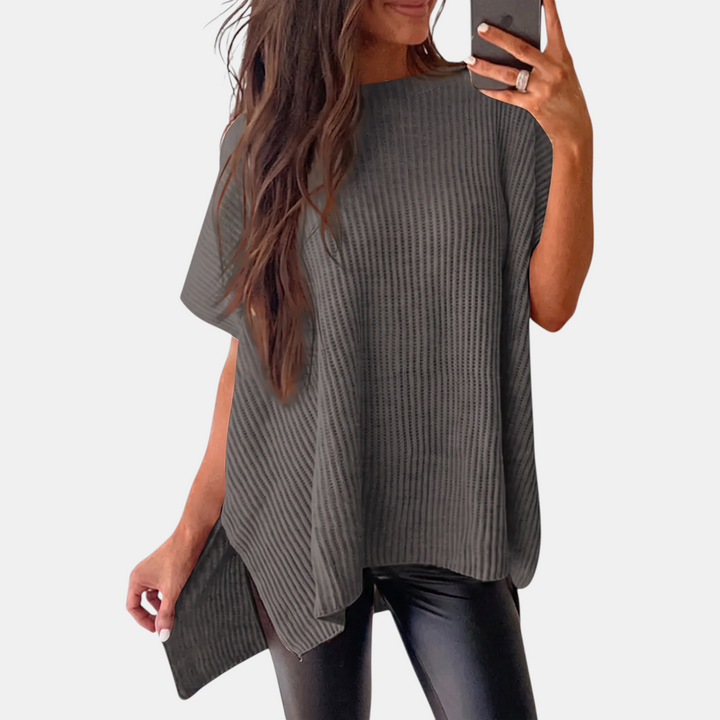 Women's Oversized Drop Shoulder Puff Sleeve Knit Pullover Sweater