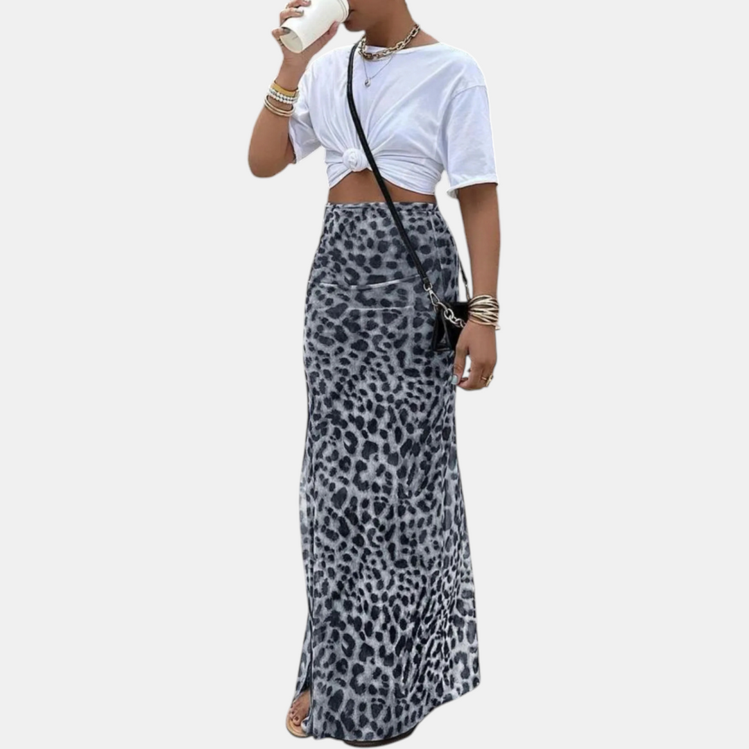 Women's High Waist Mesh Overlay Slim Fit Maxi Skirt with Split