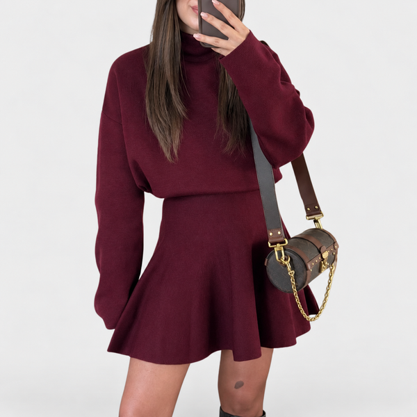 PHOEBE™ - Half-High Neck Loose Fit Knit Sweater Dress