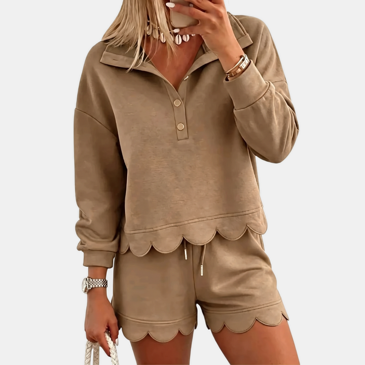 Women's Half Button Stand Collar Embroidered Two Piece Sweatsuit