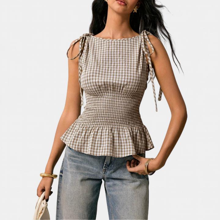 FLORETTE™ – Vintage Plaid Ruffle Hem Tank Top