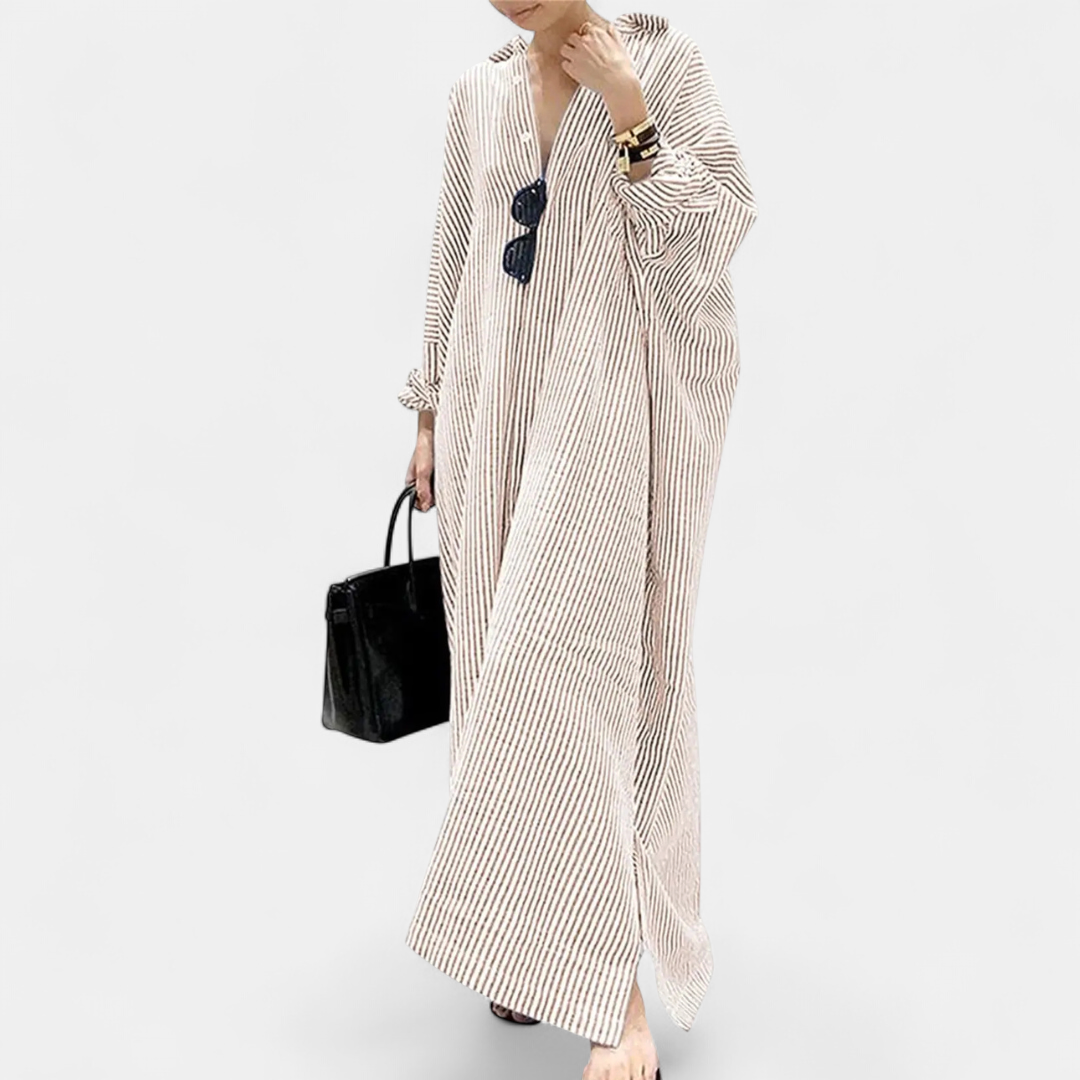 NELDA™ – Relaxed Striped Shirt Maxi Dress