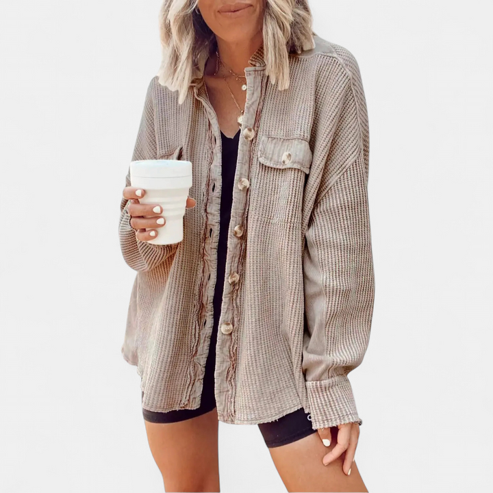 BIRDIE™ – Relaxed Batwing Waffle Knit Shacket