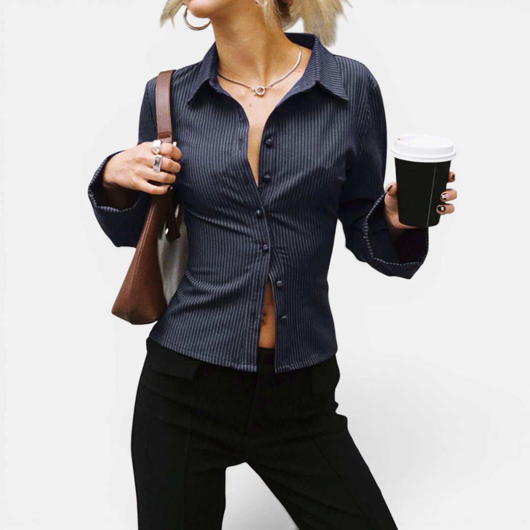 HARRIGAN™ – Classic Striped Button-Front Blouse
