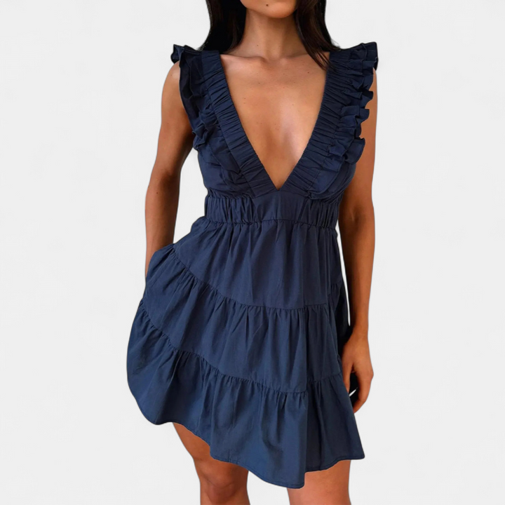 CAITRIONA™ – Deep V Floral Backless Mini Dress