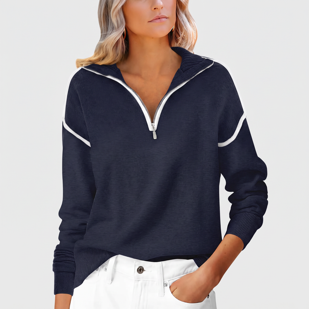 Women's Color Block Half Zip Knit Pullover Sweater