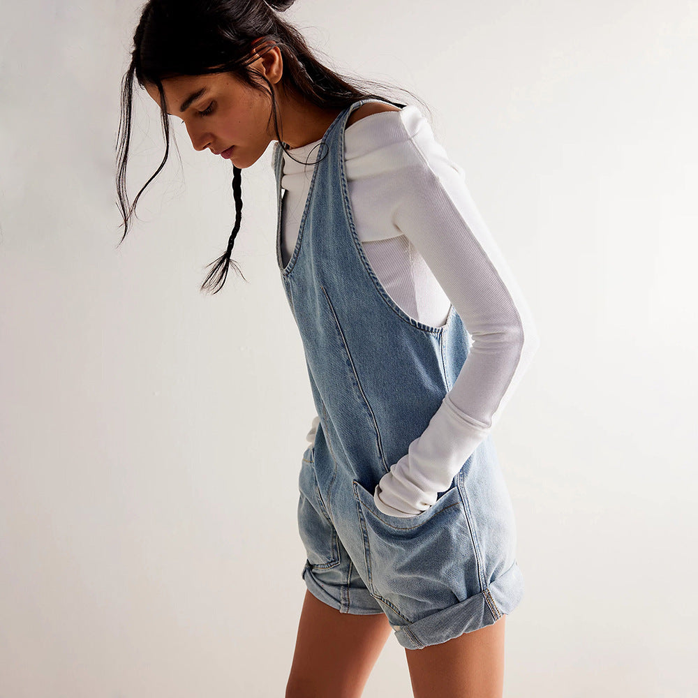 IVYLI™ -  Casual Fitted Sleeveless Denim Romper