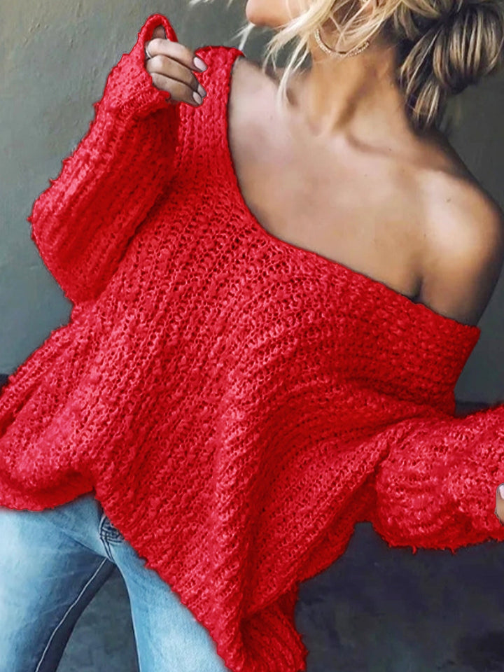TELIKA™ - Comfy Drop Shoulder Long Sleeve Sweater