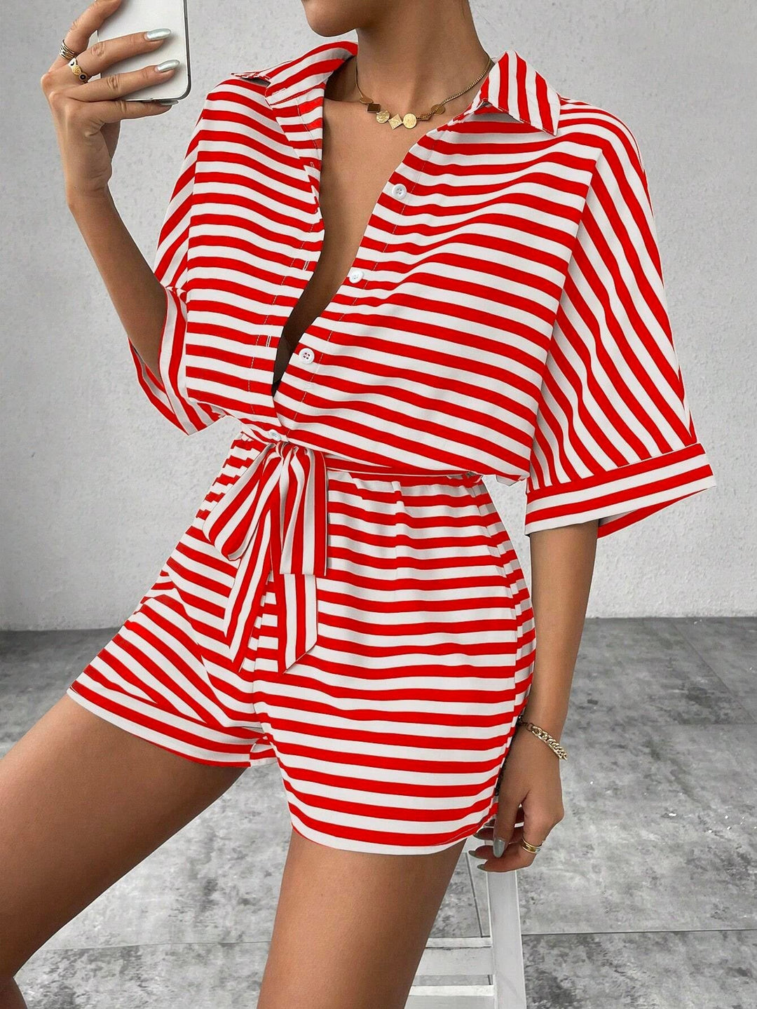 CANDIDA™ – Casual Striped Tie-Front Summer Romper